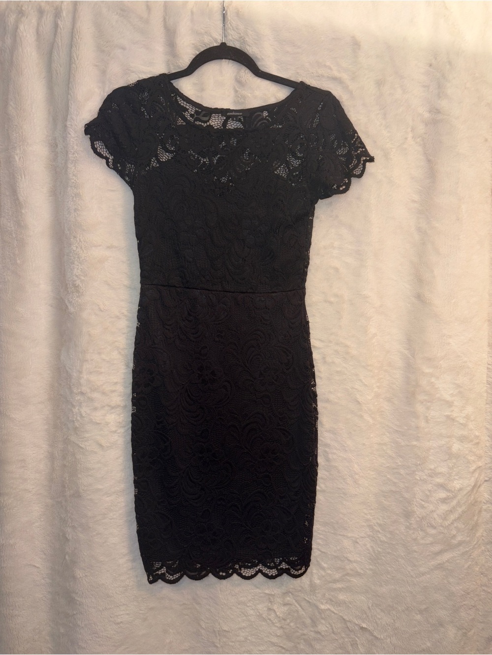 Ambiance Black Lace Midi Dress with Scalloped Hem